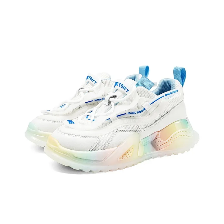 LESELE Low Top Chunky Sneakers 4cm Women's White Blue-2