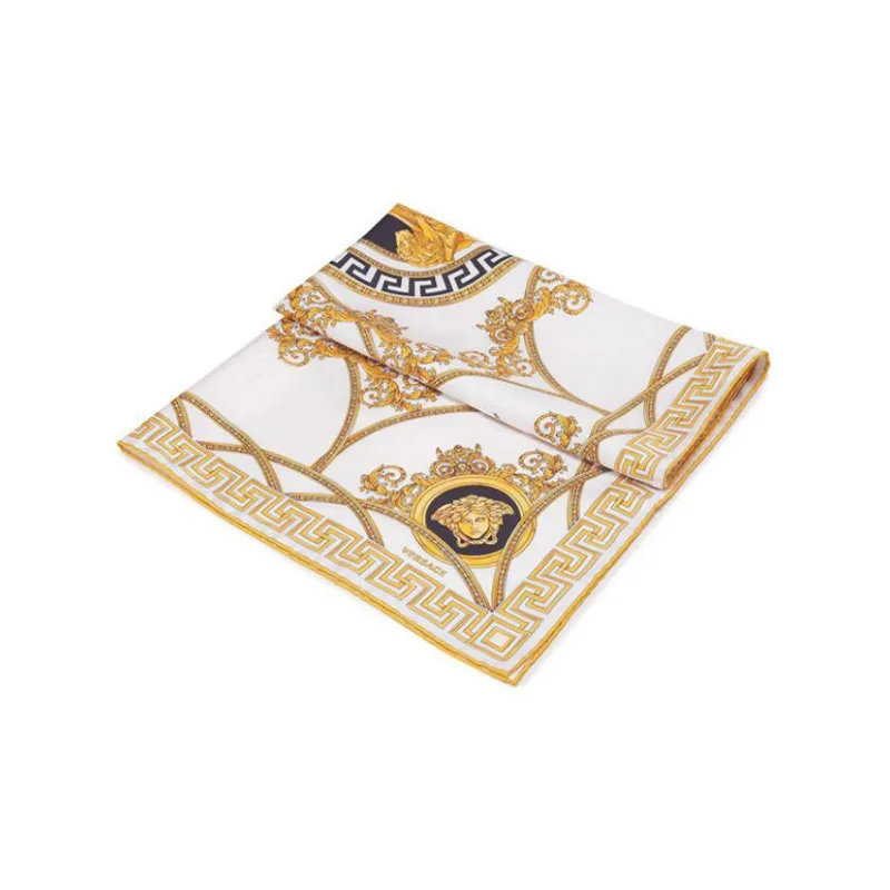 VERSACE Silk Scarves Unisex White Gold-3