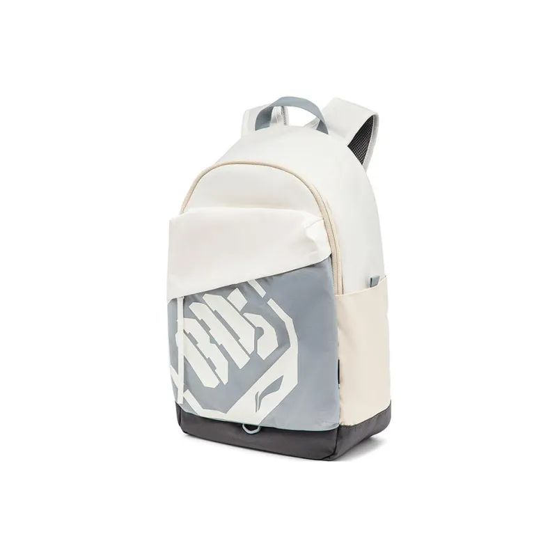 LiNing Polyester Students Backpack Unisex Ecru/Street Gray-1