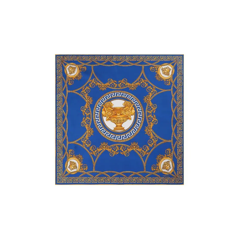 VERSACE Silk Scarves Unisex Sapphire Blue Gold-2