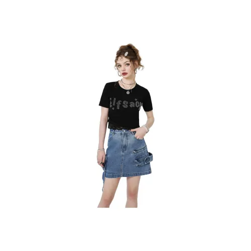 ELF SACK Denim Short Skirts Women's Denim Blue