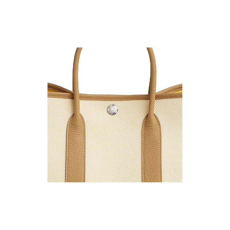 HERMES Garden Party Officier Canvas With Negonda Calfskin Canvas Bag Handbags Unisex Light Beige/Naples Yellow/Cookie-3