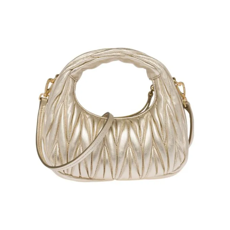 MIU MIU Matelassé Soft Sheep Leather Hobo Bag, Shoulder Bag, Crossbody Handbag Mini Women's Pyrite Color-2