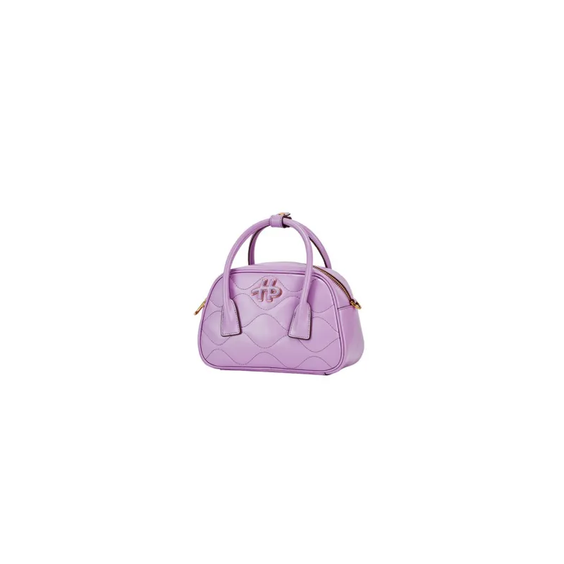 Hush Puppies Cow Leather Shoulder Bag, Crossbody Bag, Handbag Medium Size Women's White/Black/Purple-1