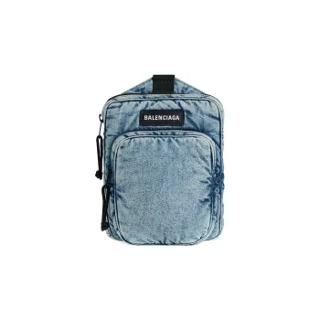 Balenciaga Explorer Cotton With Polyester Messenger Bag, One Shoulder Crossbody Fanny Pack, Sling Bag Men's Light Blue