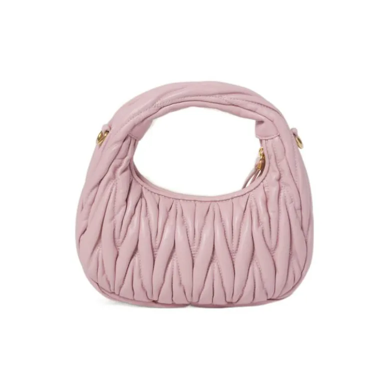 MIU MIU Matelassé Soft Sheep Leather Hobo Bag, Shoulder Bag, Crossbody Handbag Mini Women's Snow Pink-2