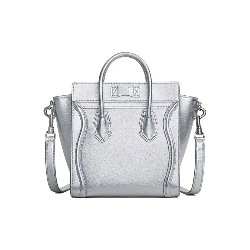 CELINE Luggage Lambskin Shoulder Bag Crossbody Bag Handbag Extra Mini Women's Silver-2