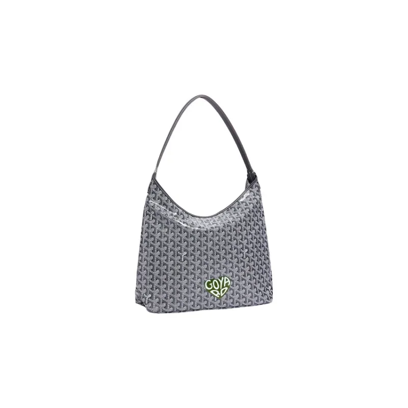 GOYARD Bohème Hobo Canvas With Leather Hobo Bag Shoulder Bag Shoulder Bag Women's Gray/Dark Green Heart Edition-0