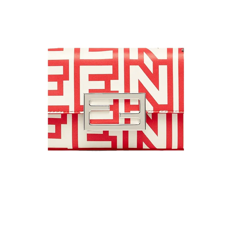 FENDI Baguette Sheepskin Portable One Shoulder Crossbody Cell Phone Pouch Women's White/Red-3