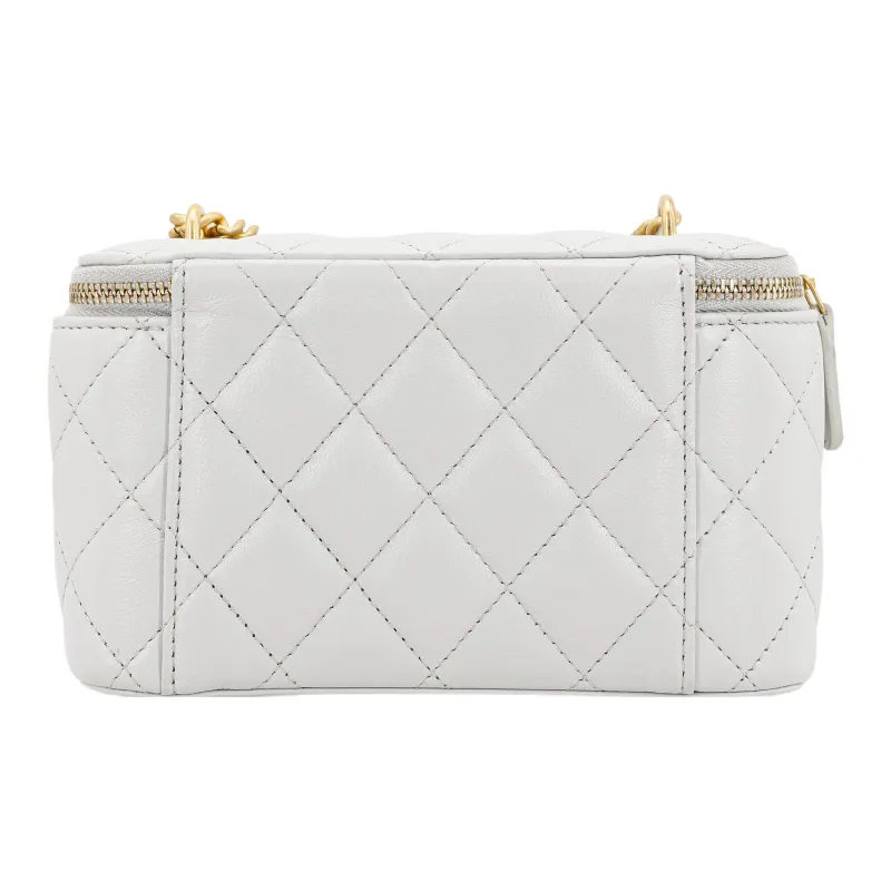 CHANEL Sheepskin Shoulder Bag, Crossbody Bag Medium Size Women's Light Gray Blue-2