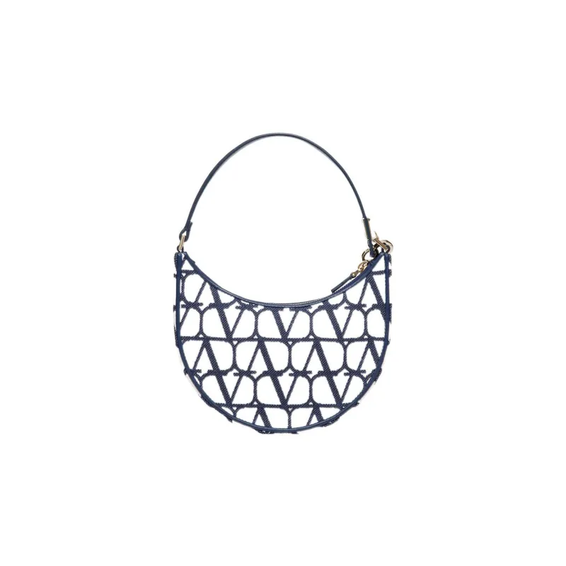Valentino Vlogo Calfskin HOBO Bag Handbag, Shoulder Bag Mini Women's Blue/White-2