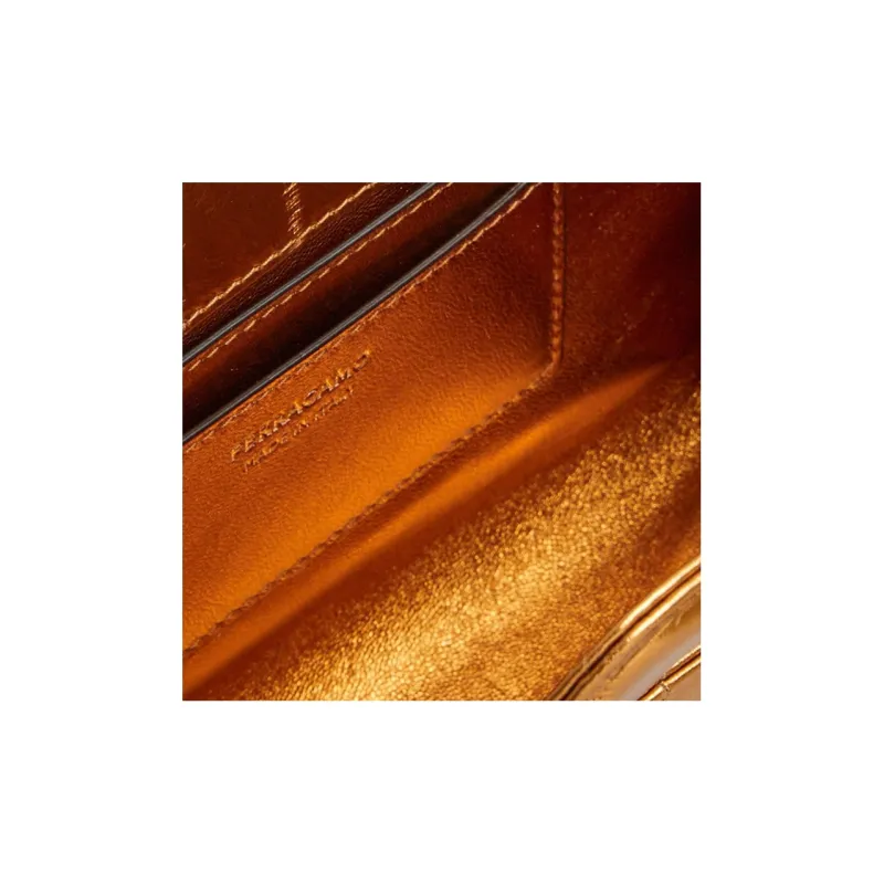 FERRAGAMO Eel Skin Shoulder Bag Crossbody Bag Handbag Mini Women's Gold-3