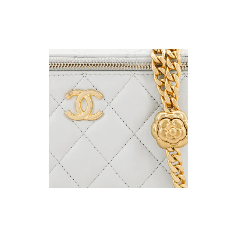 CHANEL Sheepskin Shoulder Bag, Crossbody Bag Medium Size Women's Light Gray Blue-4
