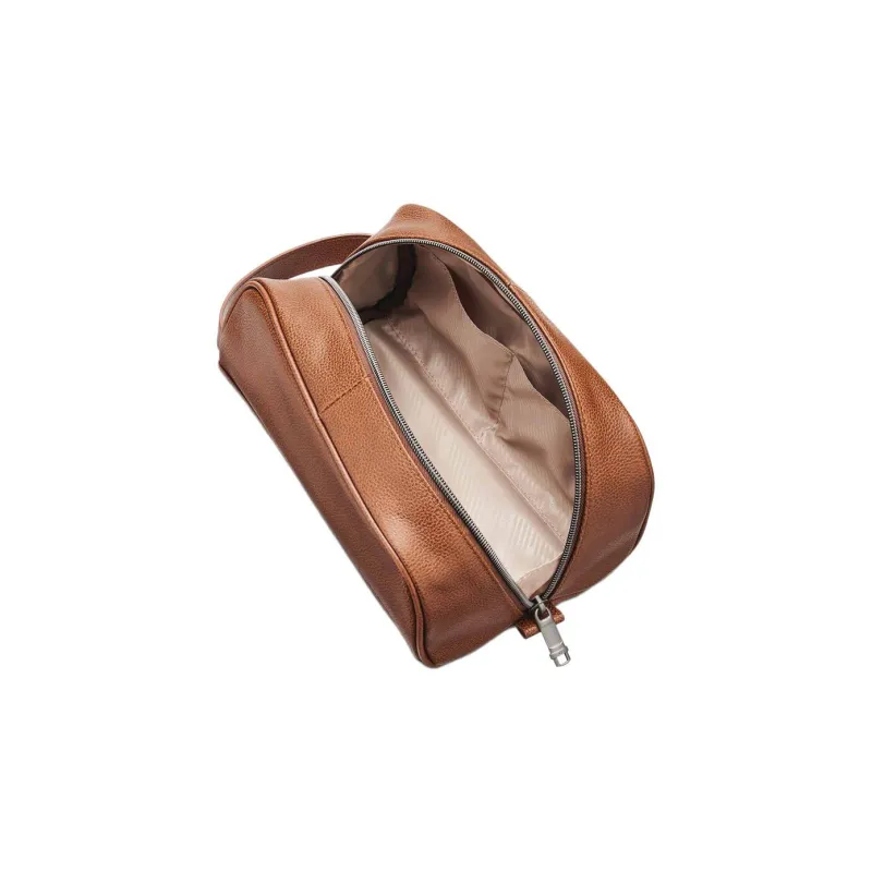 SAMSONITE Grained Leather Handheld Makeup Bag Toiletry Bag Unisex Cognac-3