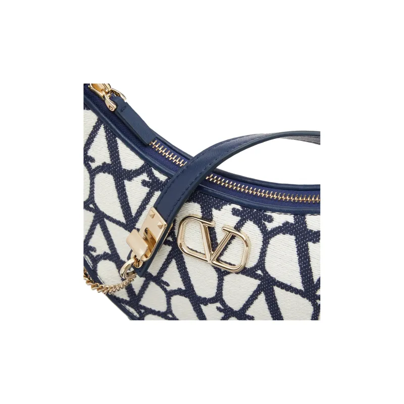 Valentino Vlogo Calfskin HOBO Bag Handbag, Shoulder Bag Mini Women's Blue/White-5
