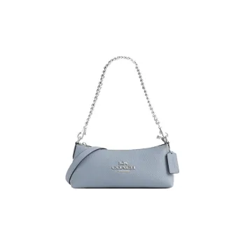 COACH Pebbled Leather Baguette Bag Handbag, Shoulder Bag Women's Mist Gray Blue