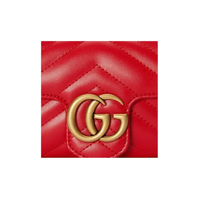 GUCCI Marmont Leather Crossbody Bag Shoulder Bag Extra Mini Women's Red-8