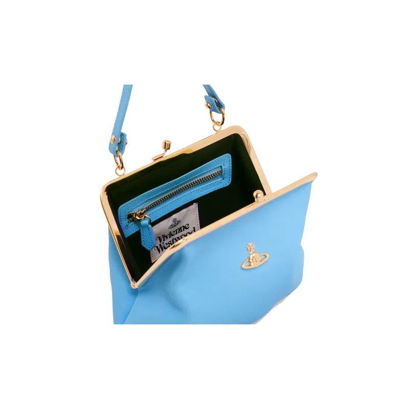 Vivienne Westwood Cow Leather Shoulder Bag, Crossbody Bag, Wallet Women's Blue-3