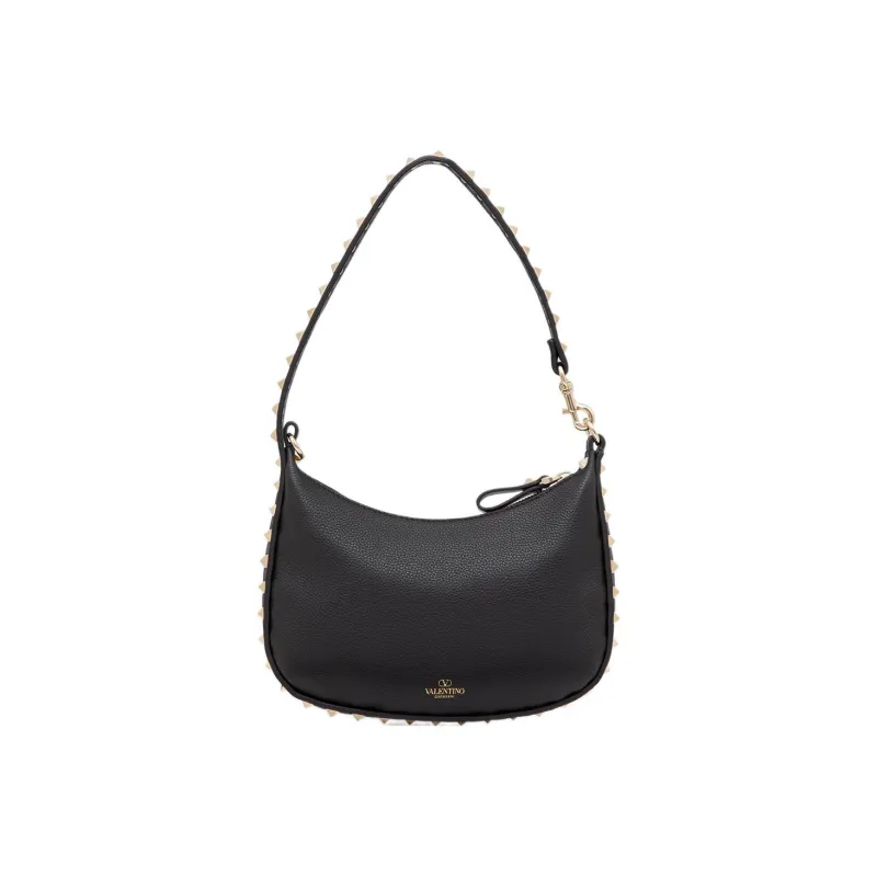 Valentino Rockstud Grain Calfskin HOBO Bag Handbag, Shoulder Bag Women's Black-2