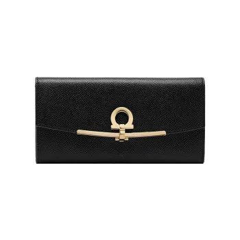 FERRAGAMO Stamped Calfskin Wallet Women's Black