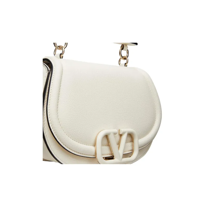 Valentino VSLING Grained Calfskin Saddle Bag Crossbody Bag, Shoulder Bag Women's White-6
