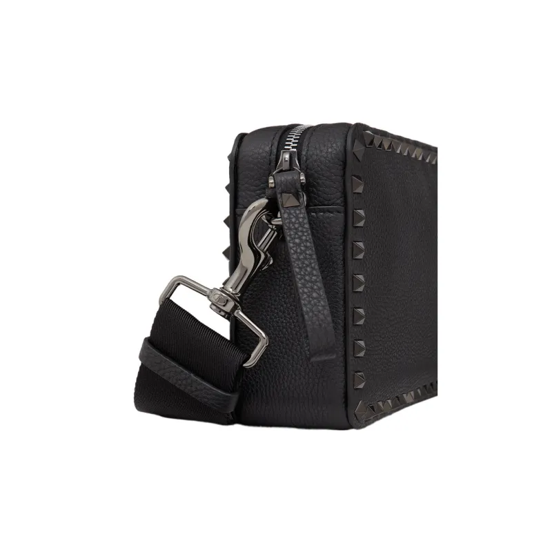 Valentino Rockstud Shiny Calfskin Small Square Bag Shoulder Bag Crossbody Bag Regular Men's Black-5