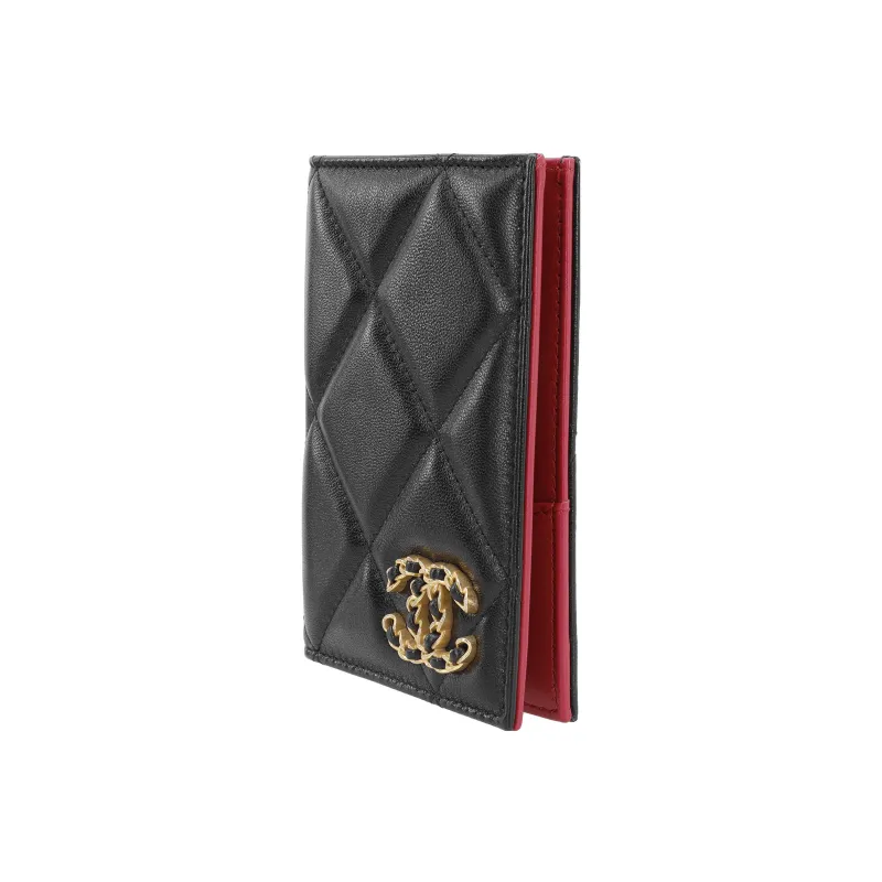 CHANEL Sheepskin Passport Holder, Card Holder, Coin Purse, Wallet Women's Black-1