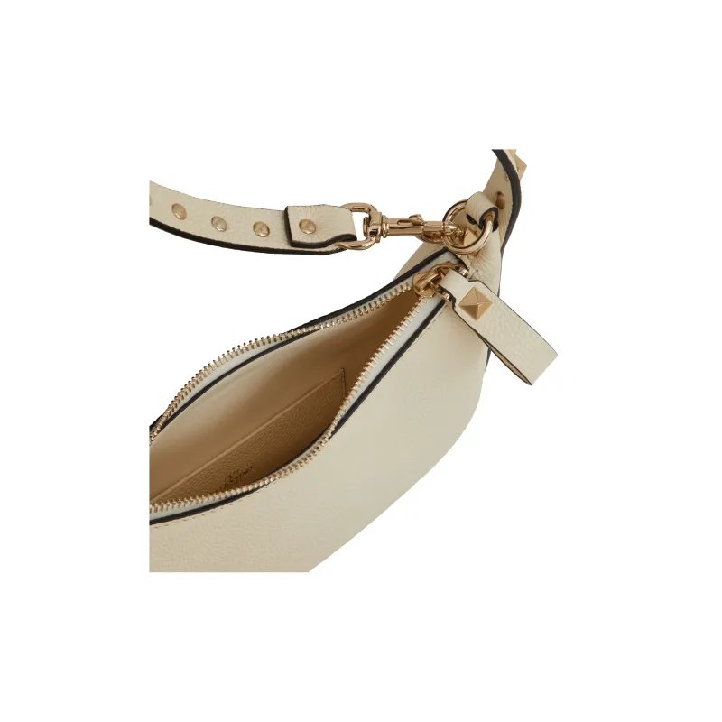 Valentino Rockstud Grained Calfskin HOBO Bag Handbags Shoulder Bags Women's Ivory White-6