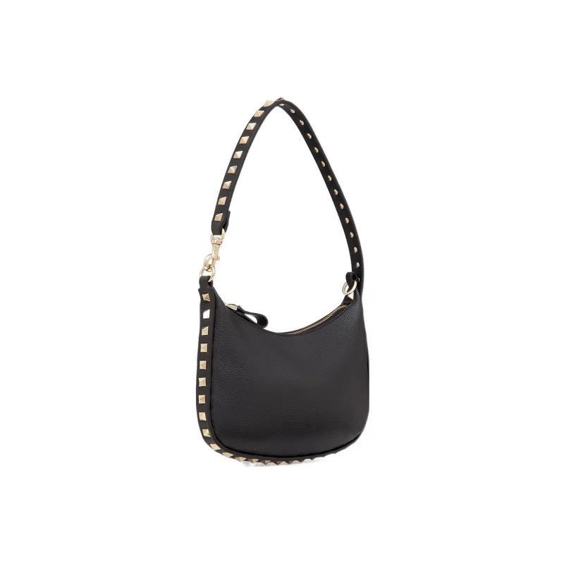 Valentino Rockstud Grain Calfskin HOBO Bag Handbag, Shoulder Bag Women's Black-1