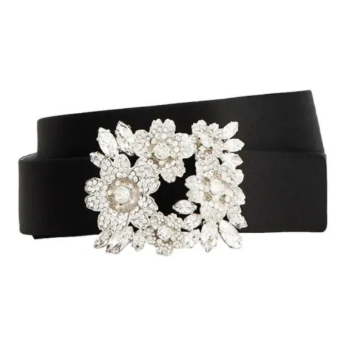 Roger Vivier Diamond Smooth Buckle With Inlaid Diamonds Leather Belts Unisex Black