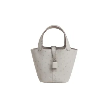 HERMES Picotin Lock Boreale Ostrich Leather Basket Bag Handbag Women's 80Gris Perle Pearl Gray