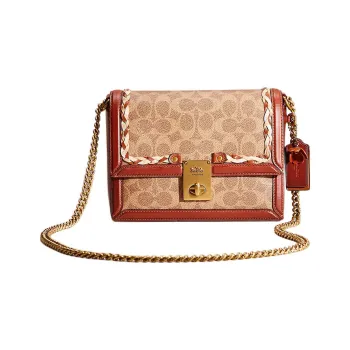 COACH Hutton Canvas With Calfskin Square Bag Crossbody Bag Shoulder Bag Small Size Women's Brown