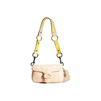 COACH Pillow Leather Pillow Bag Shoulder Bag Small Size Women's Vanilla White