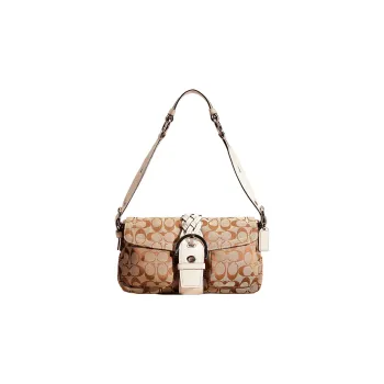 COACH Soho Iconic Jacquard Messenger Bag Handbag Shoulder Bag Women's Khaki Monogram & White
