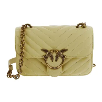 PINKO Leather Shoulder Bag, Crossbody Bag Mini Women's Yellow