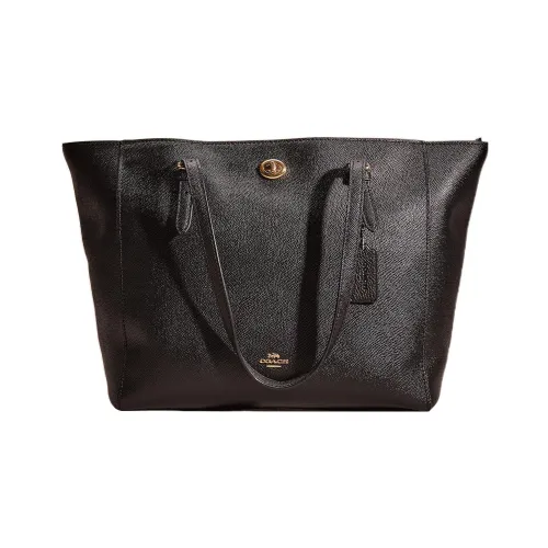 COACH Turnlock Cross Stitch Leather Tote Bag Shopping Bag Handbag Shoulder Bag Women's Black