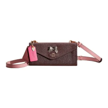 COACH Wallet Canvas With Leather Shoulder Bag Crossbody Bag Wallets Small Size Women's Umber Pink Shoulder Strap