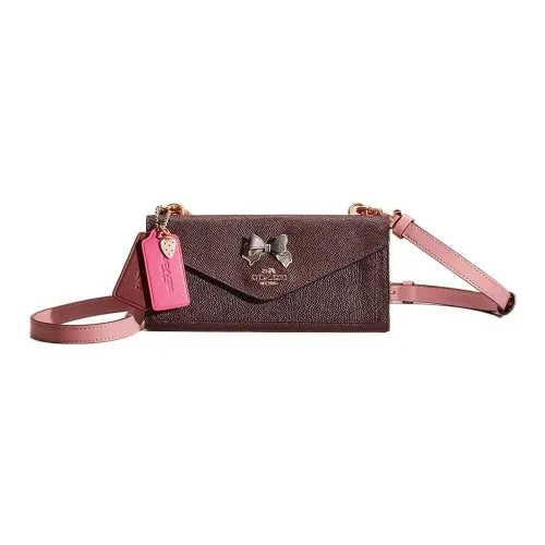 COACH Wallet Canvas With Leather Shoulder Bag Crossbody Bag Wallets Small Size Women's Umber Pink Shoulder Strap