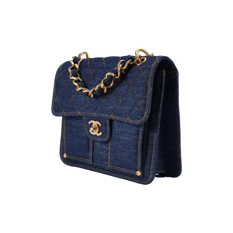 CHANEL Denim Backpack Unisex Washed Denim Blue-1