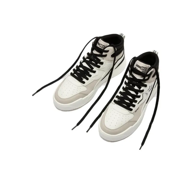 QIAODAN Warm Height Increasing High-Top Skateboard Shoes Men's Birch White-3