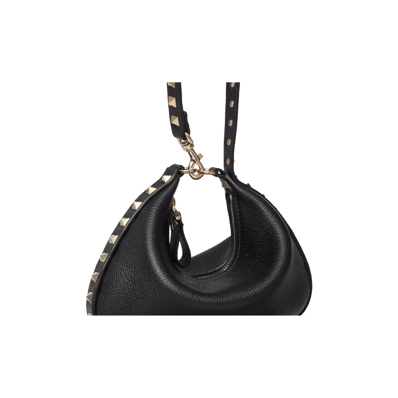 Valentino Rockstud Grain Calfskin HOBO Bag Handbag, Shoulder Bag Women's Black-7
