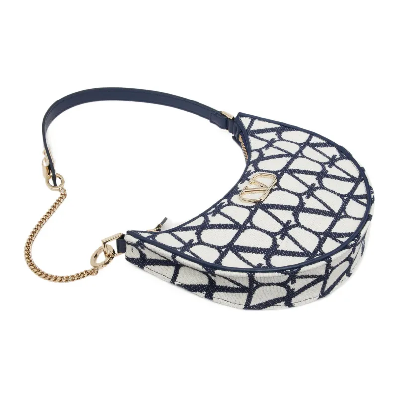 Valentino Vlogo Calfskin HOBO Bag Handbag, Shoulder Bag Mini Women's Blue/White-4