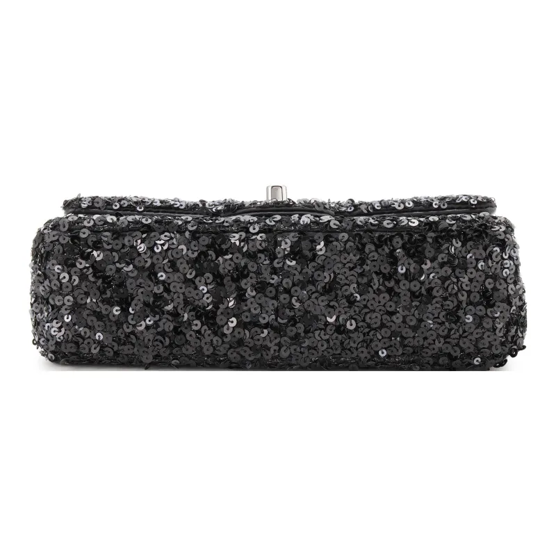 CHANEL Classic Flap CF Leather With Sequins Flap Bag, Crossbody Bag, Shoulder Bag Women's Black Sequins-3
