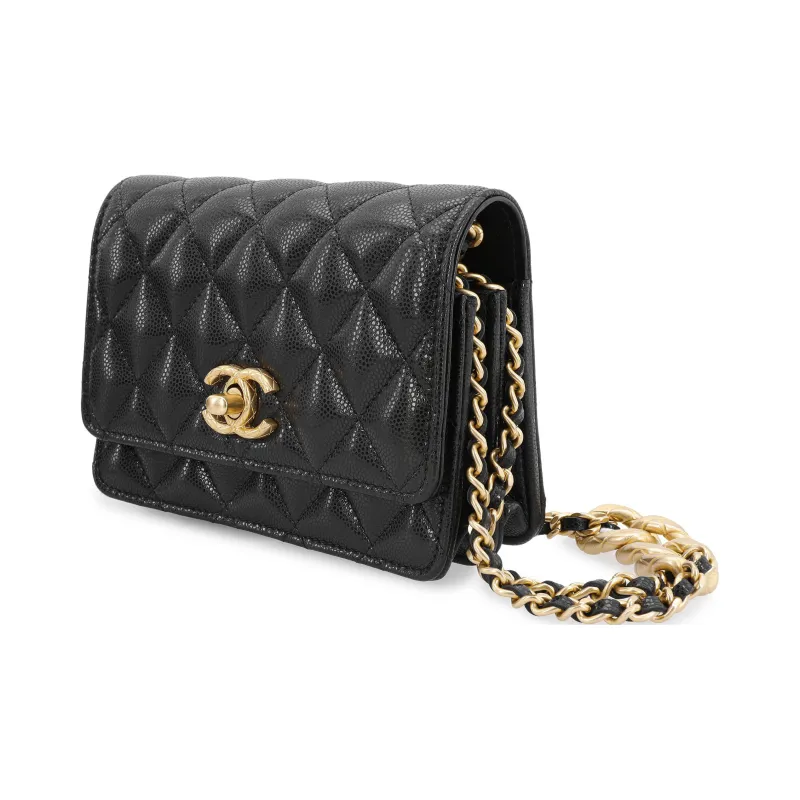 CHANEL Smooth Finish Shinny Cow Leather Clutch Women's Black-1