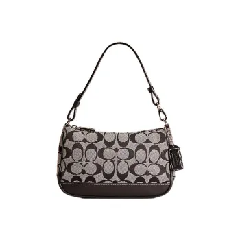 COACH Demi Jacquard Crescent Bag Handbag, Shoulder Bag Small Size Women's Black & Gray