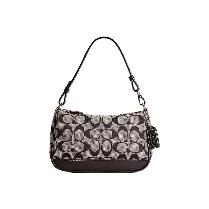COACH Demi Jacquard Crescent Bag Handbag, Shoulder Bag Small Size Women's Black & Gray-0