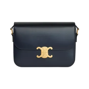 CELINE Triomphe Arc De Triomphe Shiny Calfskin Shoulder Bag, Portable Crossbody Bag Women's Dark Blue