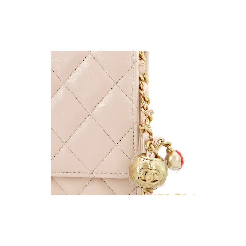 CHANEL 22SS Spring And Summer WOC Lambskin Wallet On Chain, Crossbody Bag, Shoulder Bag Women's Beige-6