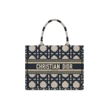 DIOR BookTote Embroidery Tote Bag, Shopping Bag, Handbag Medium Size Women's Beige/Blue