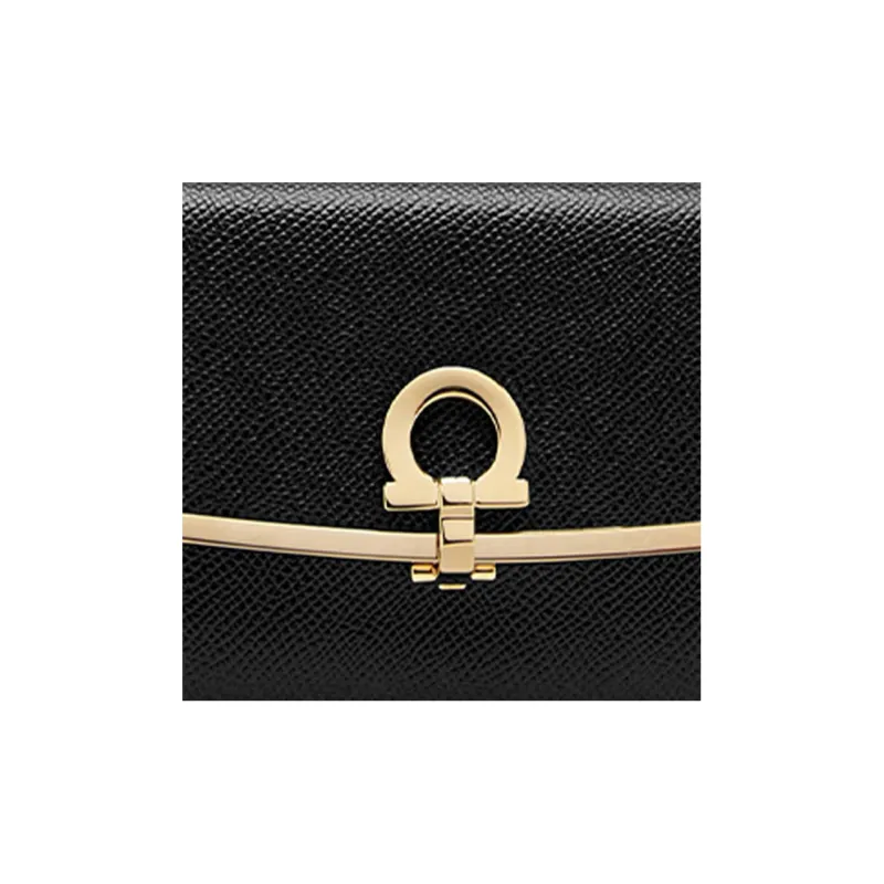 FERRAGAMO Stamped Calfskin Wallet Women's Black-4